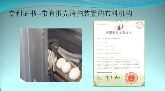 专利证书--带有蛋壳清扫装置的布料机构